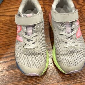 New Balance Kids' Gray Sneakers with Pink and Green Accents